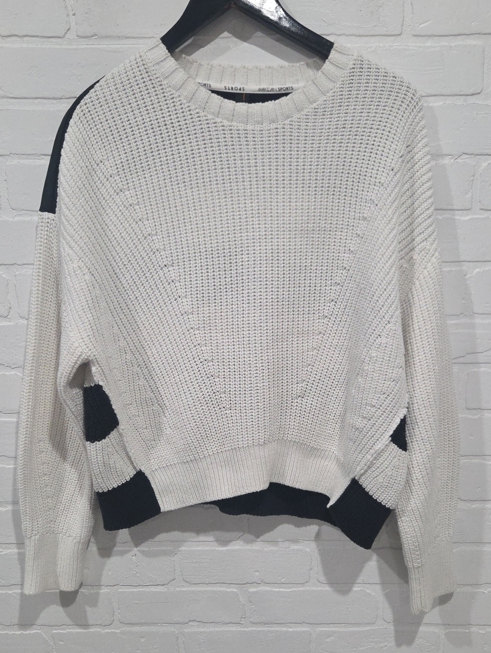 Marc Cain White Crewneck Sweater with Black Contrast